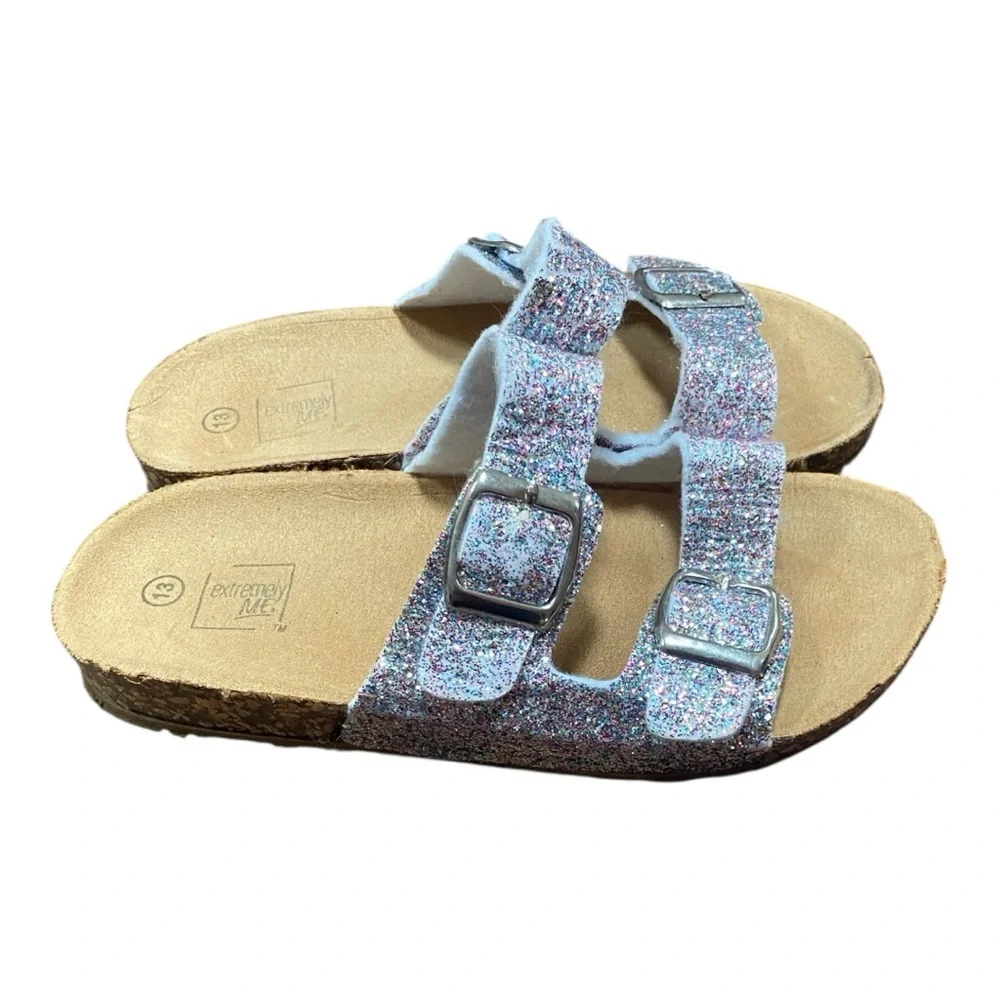 Girls Silver Sandals with Glittery Finish and Cork Footbed
